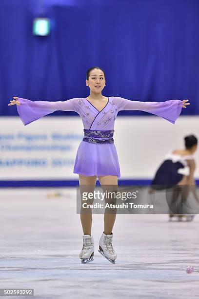 Mao Asada of Japan reacts in the Ladies free skating during the day three of the 2015 Japan Figure Skating Championships at the Makomanai Ice Arena...