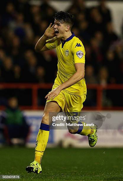 Sam Byram of Leeds United celebrates his goal during the Sky Bet Championship match between Nottingham Forest and Leeds United on December 27, 2015...