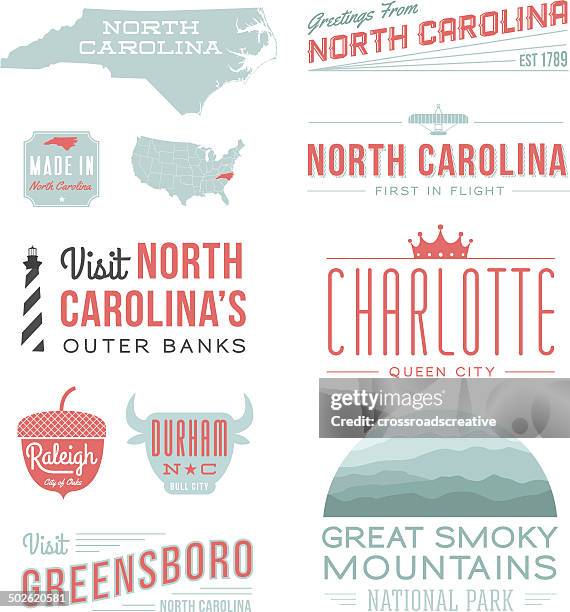 ilustraciones, imágenes clip art, dibujos animados e iconos de stock de tipografía de carolina del norte - charlotte carolina del norte
