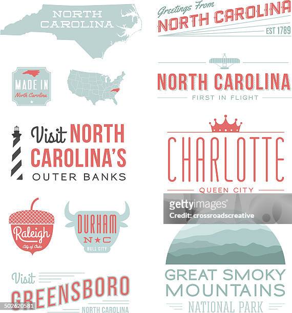 north carolina typography - charlotte north carolina landmarks stock illustrations