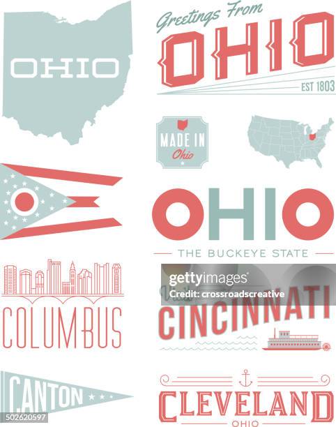 ilustraciones, imágenes clip art, dibujos animados e iconos de stock de la tipografía ohio - ohio
