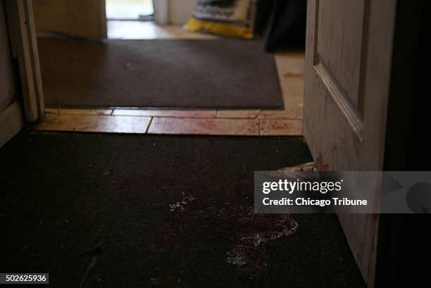 Bloodstains appear in the entrance to an apartment where Bettie Jones lived, after she and Quintonio LeGrier were shot by Chicago police early in the...