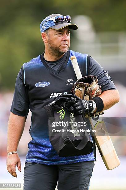Batting coach Craig McMillan of New Zealand looks on during the second One Day International game between New Zealand and Sri Lanka at Hagley Oval on...