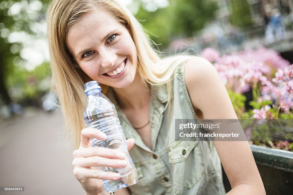 Woman  drinking water for refreshment