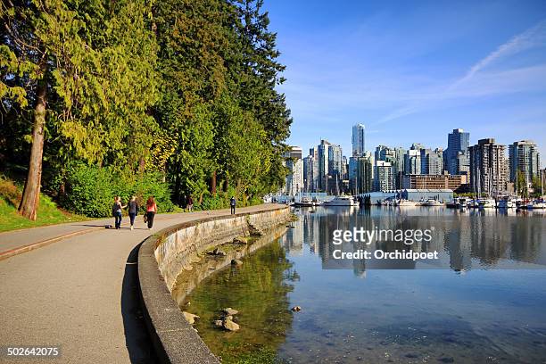 stanley park seawall path - stanley park vancouver canada stock pictures, royalty-free photos & images