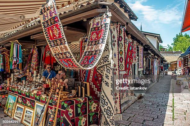 souvenir shop at sarajevo, baš čaršija, bosnia and hercegovina - burqa for sale stock pictures, royalty-free photos & images