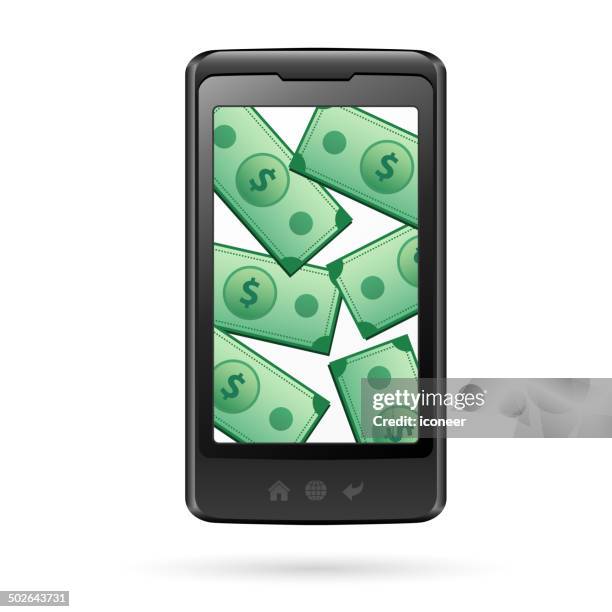 smart phone with bills for electronic payment - wire transfer stock illustrations