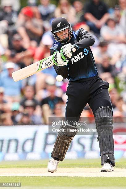 Martin Guptill of New Zealand bats during the second One Day International game between New Zealand and Sri Lanka at Hagley Oval on December 28, 2015...