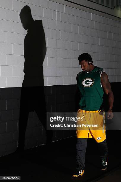 Wide receiver James Jones of the Green Bay Packers walks out onto the field before the NFL game against the Arizona Cardinals at the University of...