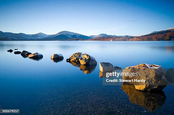 rocks at the loch - stepping stone stock-fotos und bilder