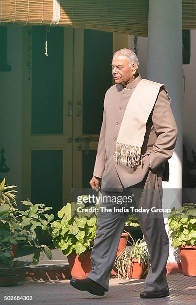 Leader Yashwant Sinha after a meeting with senior party leader Murli Manohar Joshi at his residence in New Delhi.