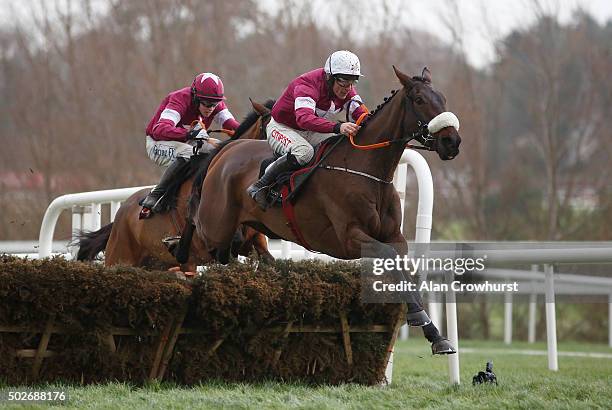 Davy Russell riding Prince Of Scars clear the last to win The Squared Financial Christmas Hurdle at Leopardstown racecourse on December 28, 2015 in...