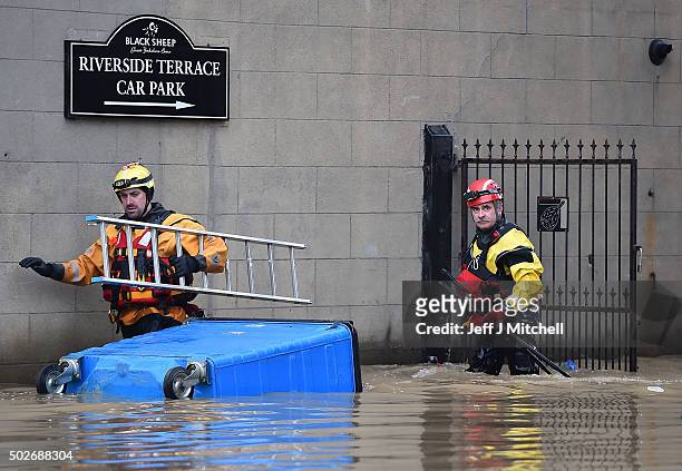 Rescue teams help with the flood relief effort after the rivers Ouse and Foss burst their banks, on December 28, 2015 in York, United Kingdom. United...