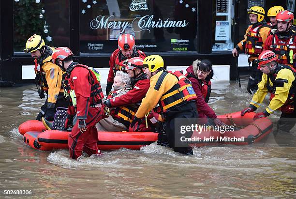 Rescue teams evacuate residents after the rivers Ouse and Foss burst their banks, on December 28, 2015 in York, United Kingdom. United Kingdom....