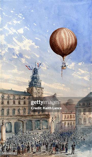 hot air balloon in flight - courtyard stock illustrations