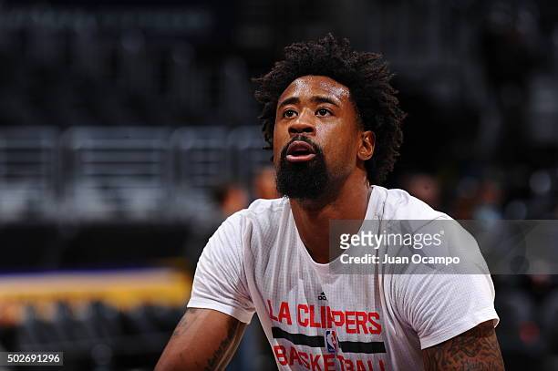 DeAndre Jordan of the Los Angeles Clippers warms up prior to the game against the Los Angeles Lakers at Staples Center on December 25, 2015 in Los...