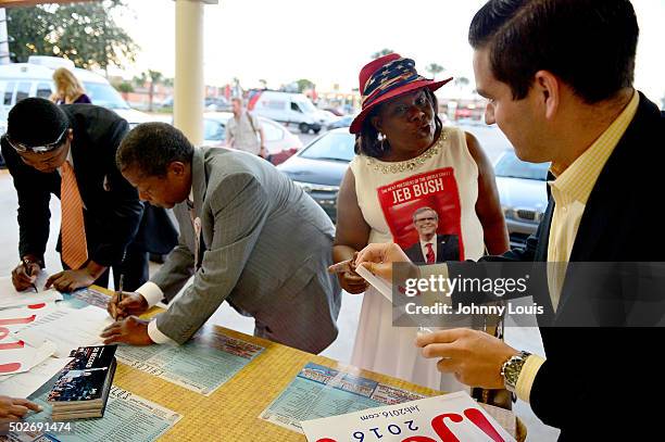 Lucy Orlando attend Republican presidential candidate and former Florida Governor Jeb Bush meet and greet at Chico's Restaurant on December 28, 2015...