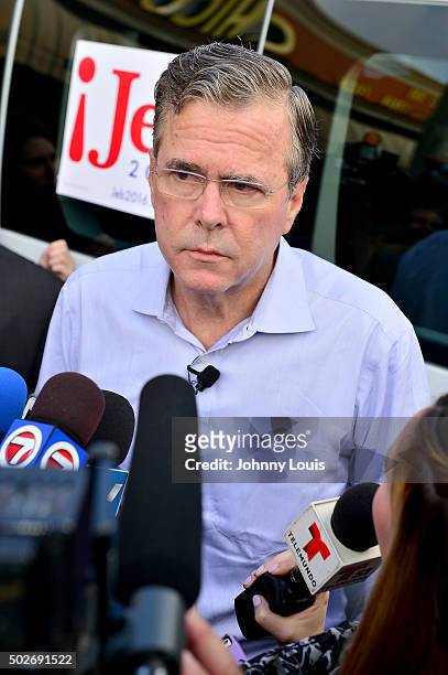 Republican presidential candidate and former Florida Governor Jeb Bush holds a meet and greet at Chico's Restaurant on December 28, 2015 in Hialeah,...