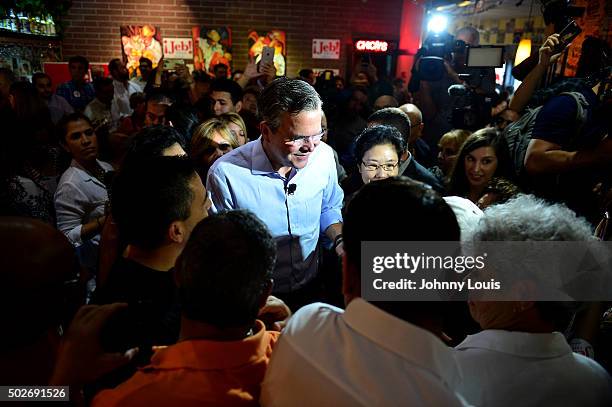 Republican presidential candidate and former Florida Governor Jeb Bush holds a meet and greet at Chico's Restaurant on December 28, 2015 in Hialeah,...