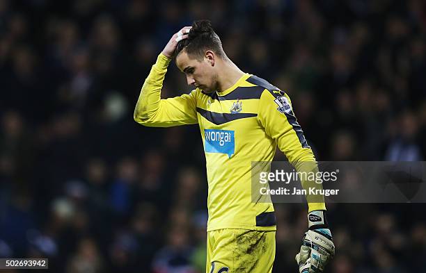 Karl Darlow of Newcastle United leaves the pitch after his team's 0-1 defeat in the Barclays Premier League match between West Bromwich Albion and...