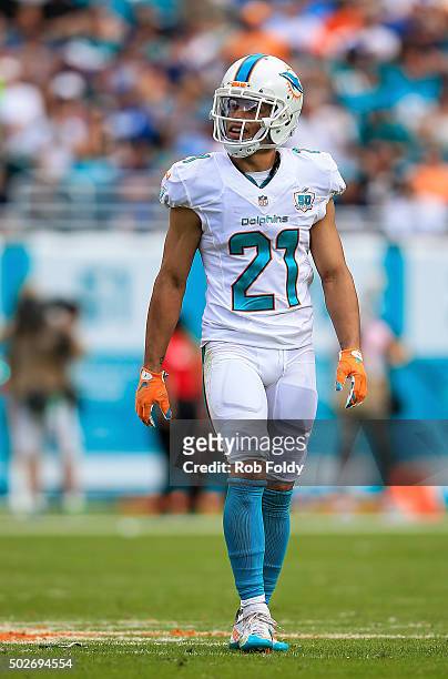Brent Grimes of the Miami Dolphins looks on during the game against the Indianapolis Colts at Sun Life Stadium on December 27, 2015 in Miami Gardens,...