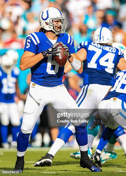 Charlie Whitehurst of the Indianapolis Colts in action during the game against the Miami Dolphins at Sun Life Stadium on December 27, 2015 in Miami...