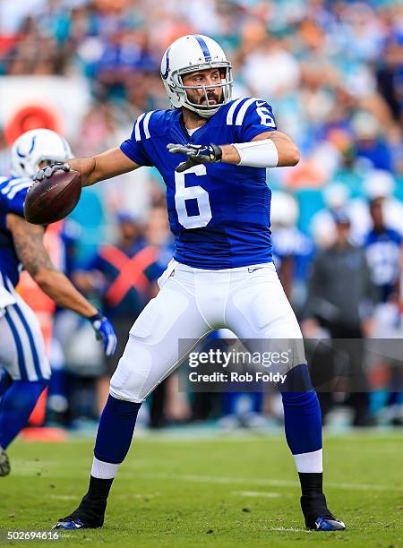 Charlie Whitehurst of the Indianapolis Colts in action during the game against the Miami Dolphins at Sun Life Stadium on December 27, 2015 in Miami...