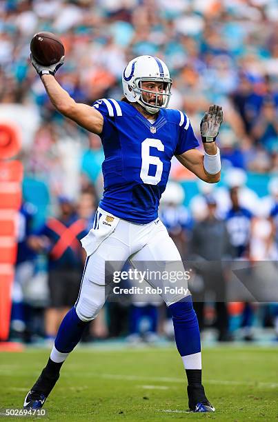 Charlie Whitehurst of the Indianapolis Colts in action during the game against the Miami Dolphins at Sun Life Stadium on December 27, 2015 in Miami...