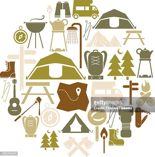 camping icon set - stove flame stock illustrations