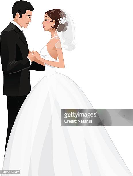 ilustraciones, imágenes clip art, dibujos animados e iconos de stock de de recién casados - novios