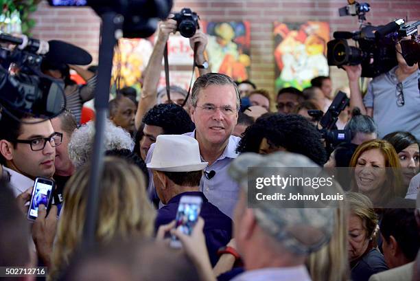 Republican presidential candidate and former Florida Governor Jeb Bush holds a meet and greet at Chico's Restaurant on December 28, 2015 in Hialeah,...