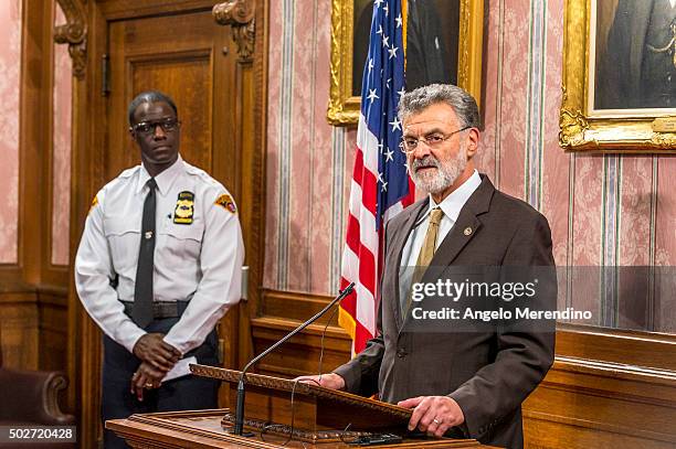 Cleveland Mayor Frank Jackson speaks to reporters in the Mayor's Conference Room at City Hall on Decmeber 28, 2015 in Cleveland, Ohio. Earlier that...