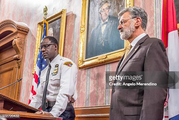 Cleveland Chief of Police Calvin Williams speaks to reporters in the Mayor's Conference Room at City Hall on Decmeber 28, 2015 in Cleveland, Ohio....