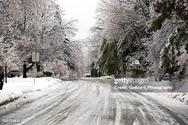 canada: icy street in toronto (ice storm 2013) - ice storm stock pictures, royalty-free photos & images