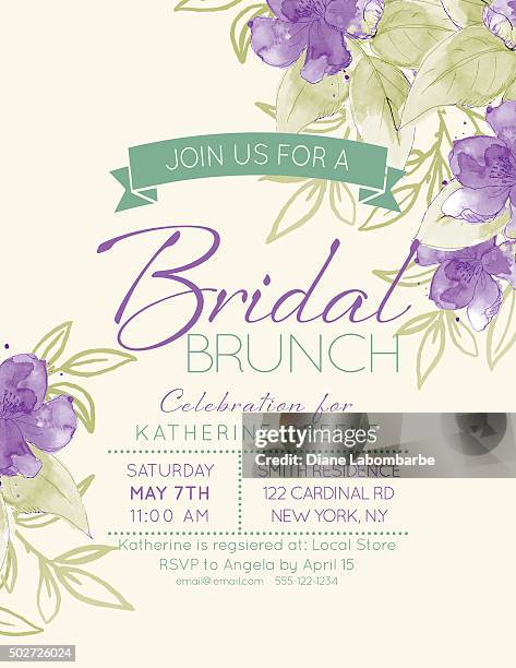 pretty feminine watercolor flowers bridal shower invitation template - a wedding invitation stock illustrations