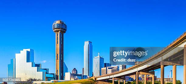 dallas skyline and interstate highway overpass, cityscape and skyscrapers - dallas stock pictures, royalty-free photos & images