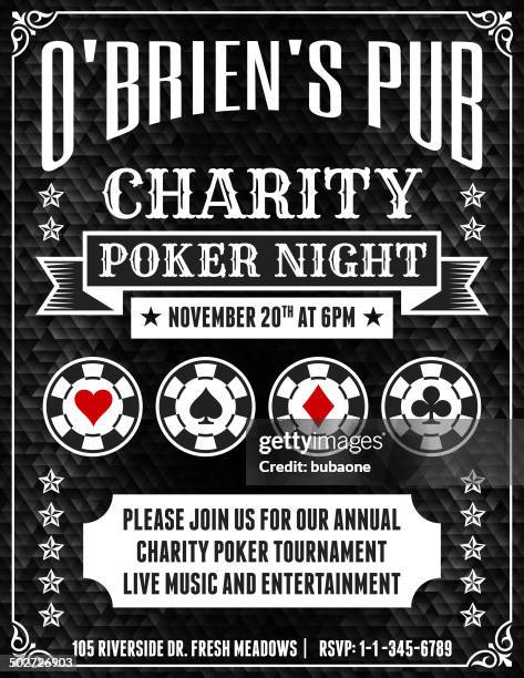 poker charity tournament poster on black background - poker wallpaper stock illustrations