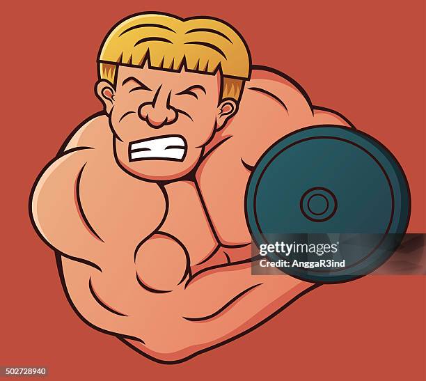 bodybuilder doing heavy dumbbell curl - exercise struggle stock illustrations
