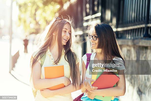 school girls - back to school flyer stock pictures, royalty-free photos & images