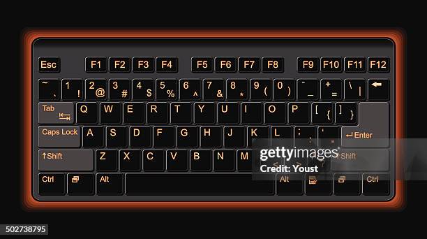 orange backlit gaming keyboard - overhead press stock illustrations