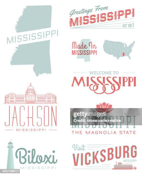 ilustraciones, imágenes clip art, dibujos animados e iconos de stock de la tipografía mississippi - misisipi