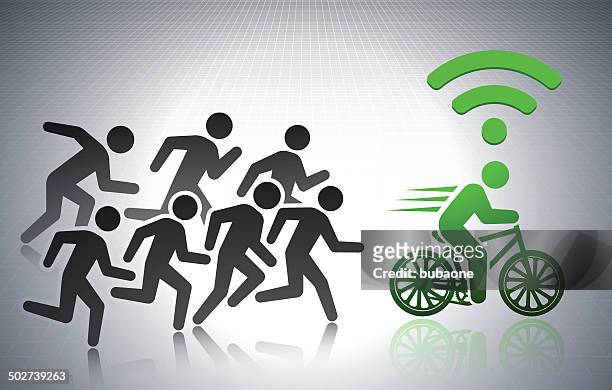 moderne wi-fi-mit stick figuren - bike headset stock-grafiken, -clipart, -cartoons und -symbole