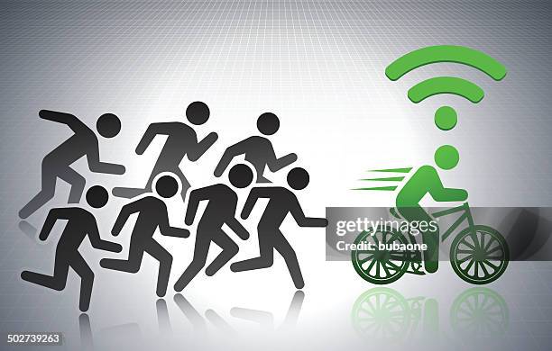 stockillustraties, clipart, cartoons en iconen met modern wi-fi speed with stick figures - bike headset