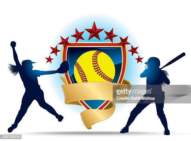 girls softball shield banner - softball stock illustrations