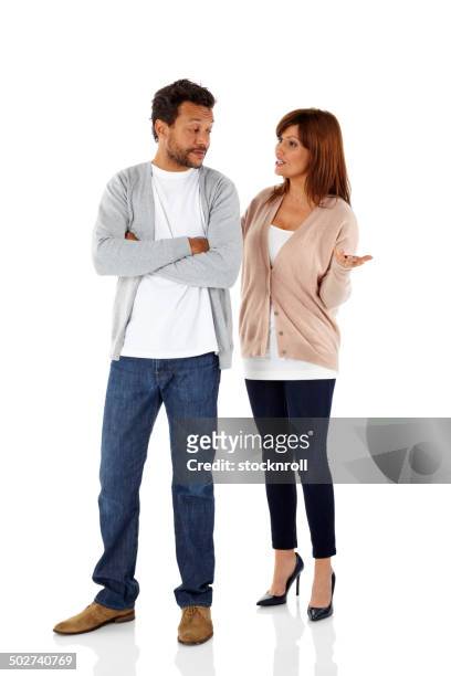 mature interracial couple having an argument - angry black woman stock pictures, royalty-free photos & images