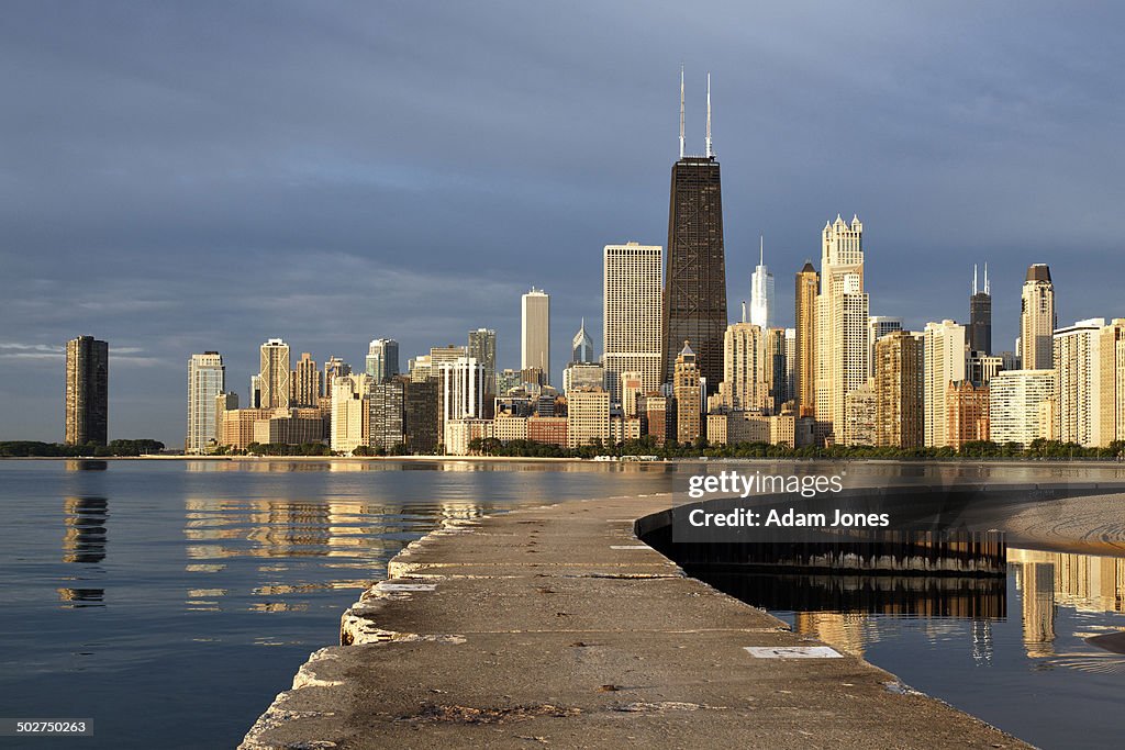 View south from breakwater and Chicago skyline