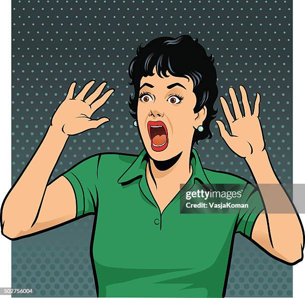 bildbanksillustrationer, clip art samt tecknat material och ikoner med petrified screaming retro style woman - skrika