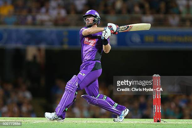Dan Christian of the Hurricanes bats during the Big Bash League match between the Brisbane Heat and Hobart Hurricanes at The Gabba on December 29,...