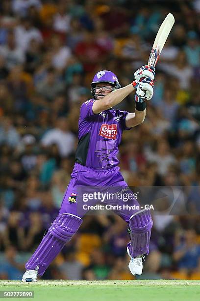 Dan Christian of the Hurricanes bats during the Big Bash League match between the Brisbane Heat and Hobart Hurricanes at The Gabba on December 29,...