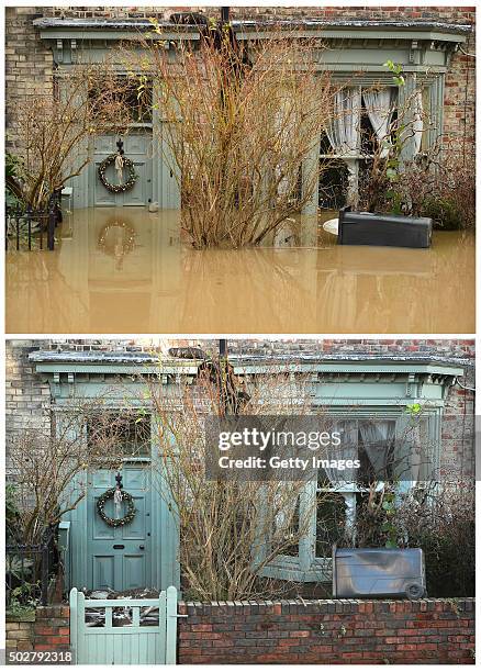 This composite image shows flood waters inundating a home in the Huntington Road area of York after the River Foss burst its banks, on December 28 in...